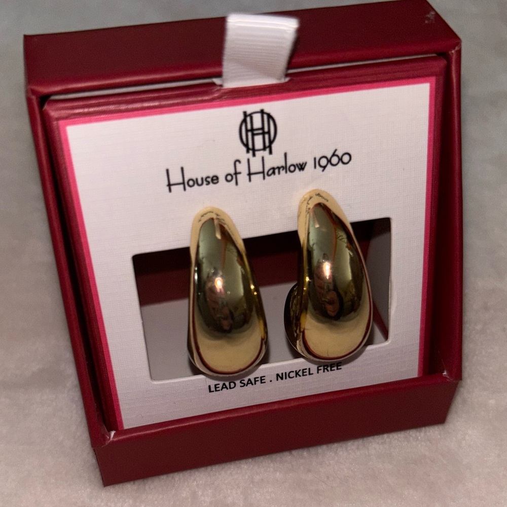 🍉NEW House of Harlow 1960 Shiny Gold Teardrop Earrings